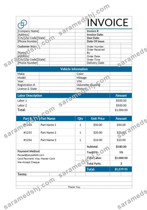 Auto Repair Service Invoice Template